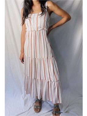 Ces Femme Cream Maxi Dress with Orange Stripe Detail